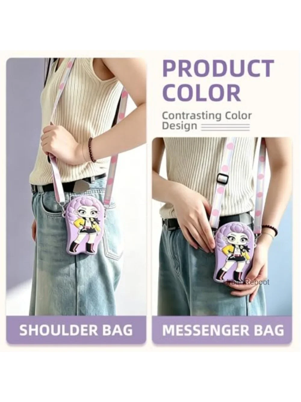 Kawaii K-pop Anime Silicone Mini Crossbody Bag with Zipper & Lanyard